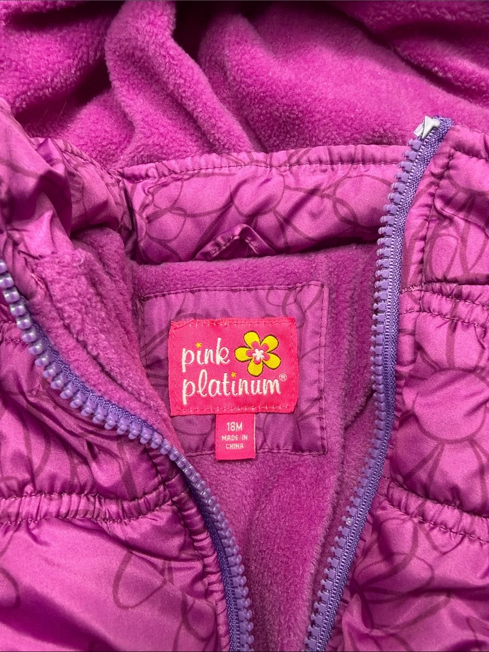 Pink Platinum Bright Pink Floral Hooded Puffer Jacket for Doll